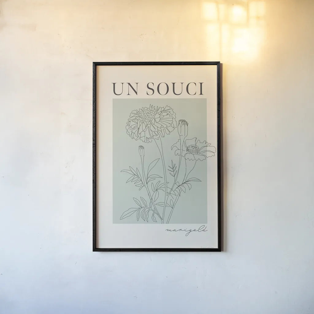 French Flower Poster II by Mercedes Lopez Charro. shown as a paper print in a black flame. Available as a archival giclee rolled canvas, fine art paper, or poster print. SKU 86078h.