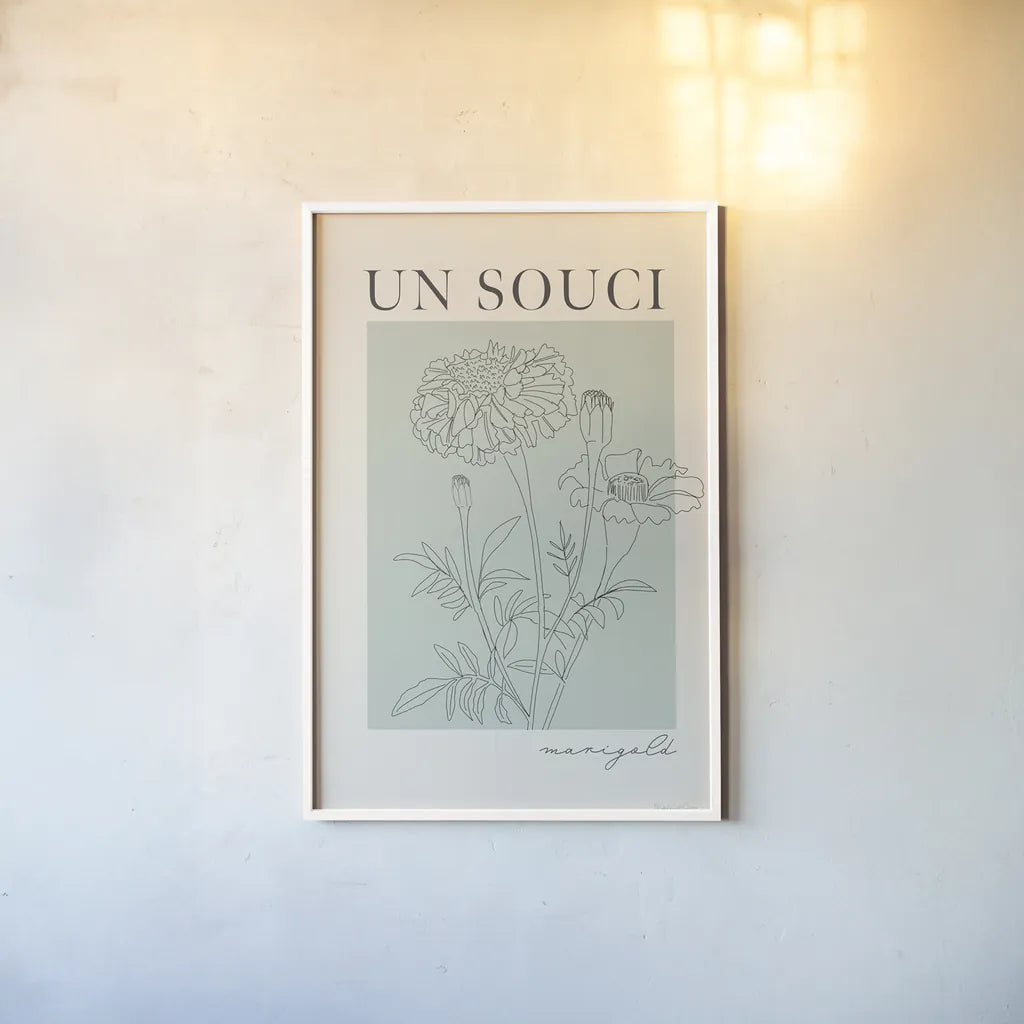 French Flower Poster II by Mercedes Lopez Charro. shown as a paper print in a white frame. Available as a archival giclee rolled canvas, fine art paper, or poster print. SKU 86078h.