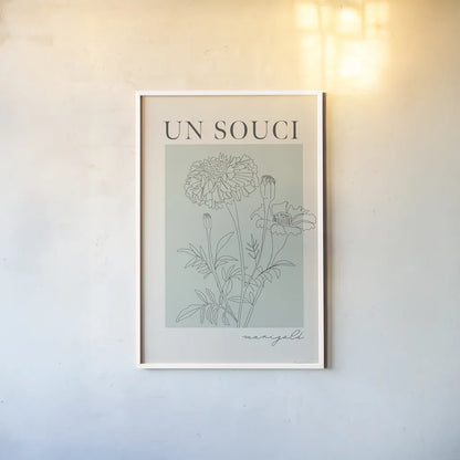 French Flower Poster II by Mercedes Lopez Charro. shown as a paper print in a white frame. Available as a archival giclee rolled canvas, fine art paper, or poster print. SKU 86078h.