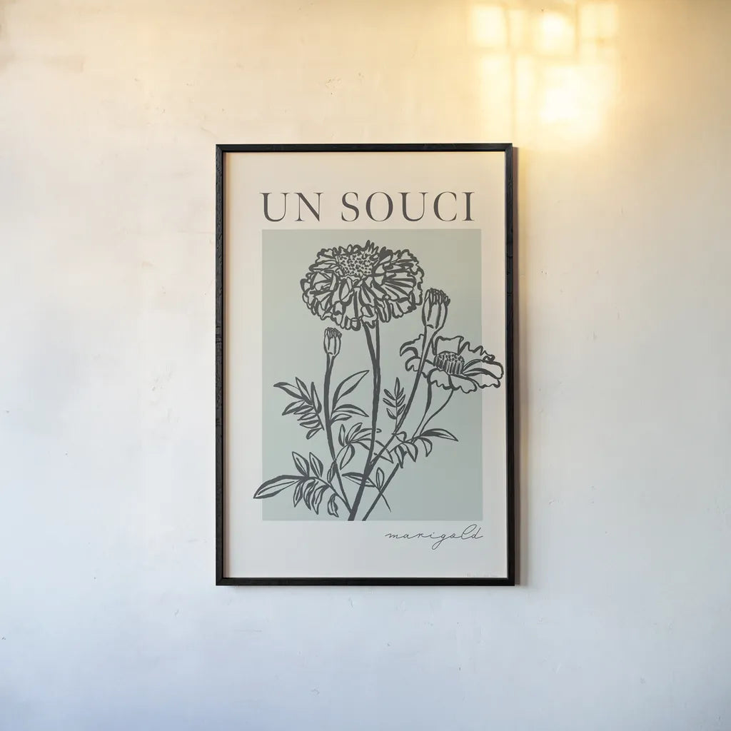 French Flower Poster II Bold by Mercedes Lopez Charro. shown as a paper print in a black flame. Available as a archival giclee rolled canvas, fine art paper, or poster print. SKU 86098h.