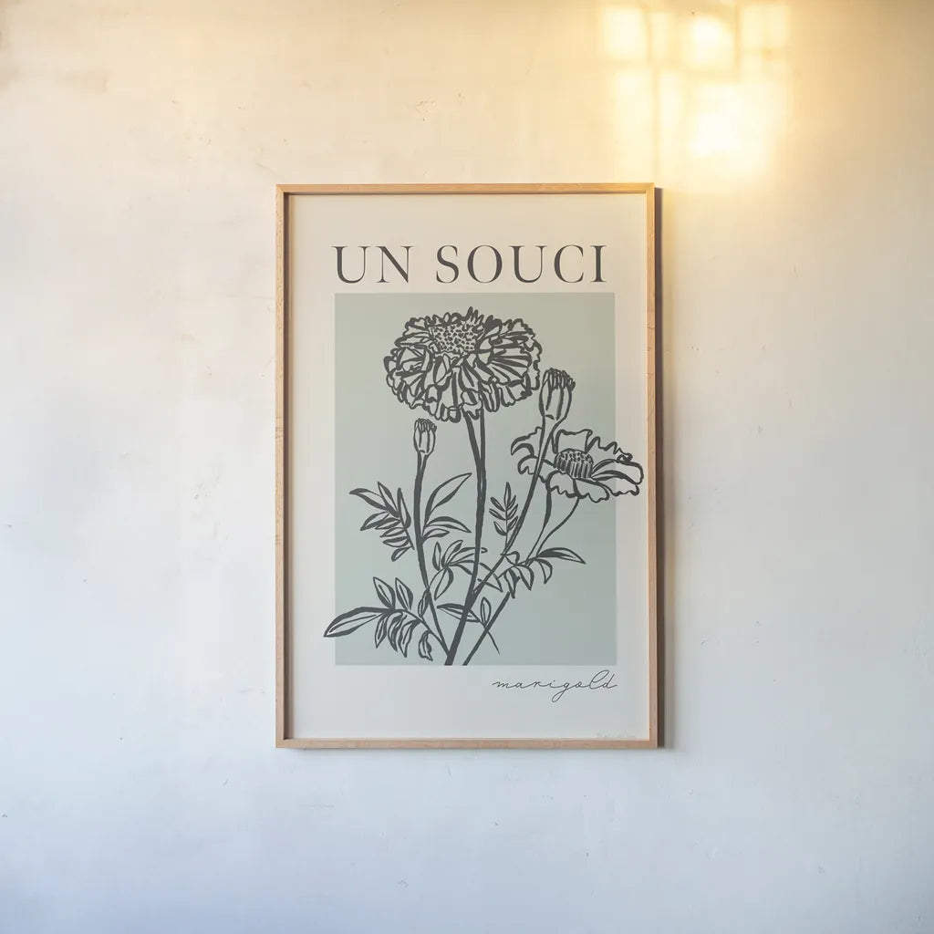French Flower Poster II Bold by Mercedes Lopez Charro. shown as a paper print in a natural frame. Available as a archival giclee rolled canvas, fine art paper, or poster print. SKU 86098h.