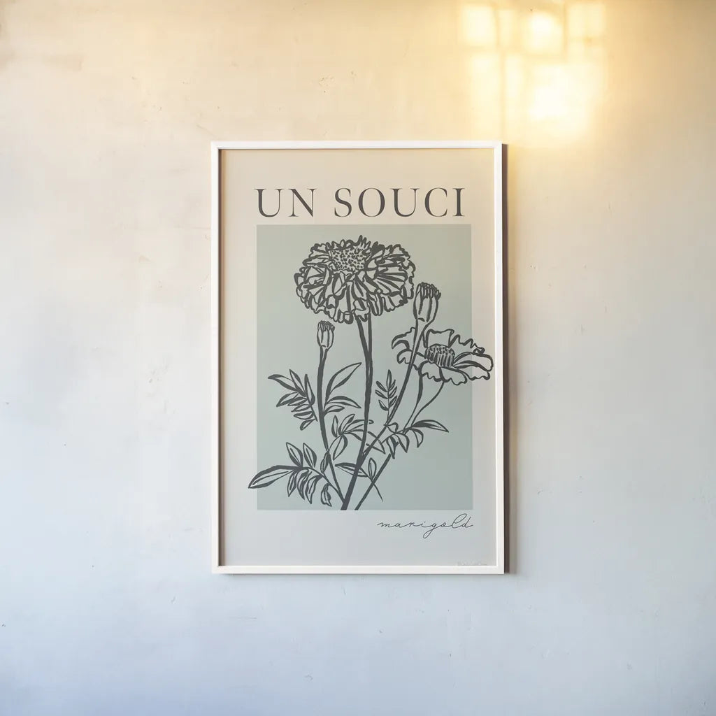 French Flower Poster II Bold by Mercedes Lopez Charro. shown as a paper print in a white frame. Available as a archival giclee rolled canvas, fine art paper, or poster print. SKU 86098h.