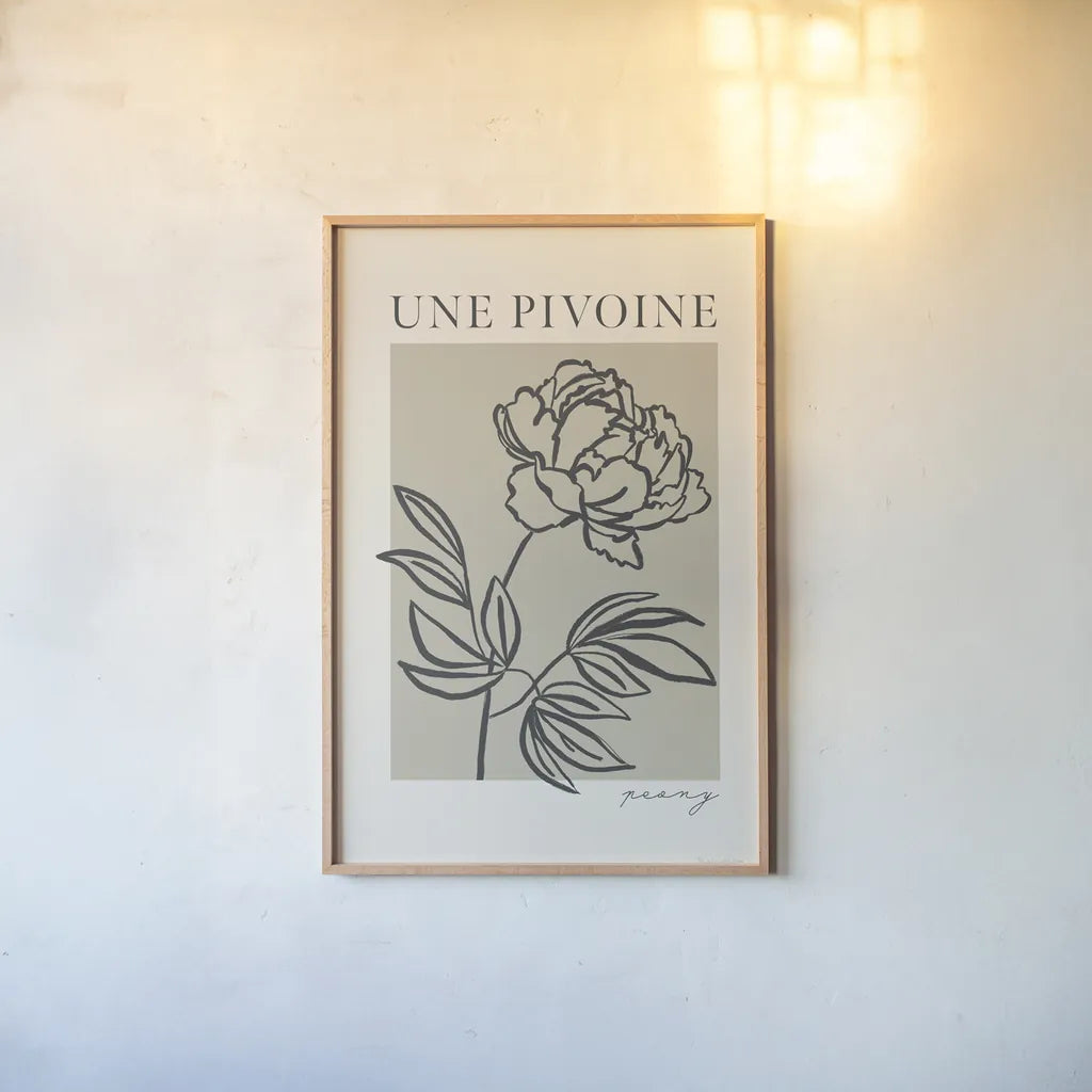 French Flower Poster III Bold by Mercedes Lopez Charro. shown as a paper print in a natural frame. Available as a archival giclee rolled canvas, fine art paper, or poster print. SKU 86099h.