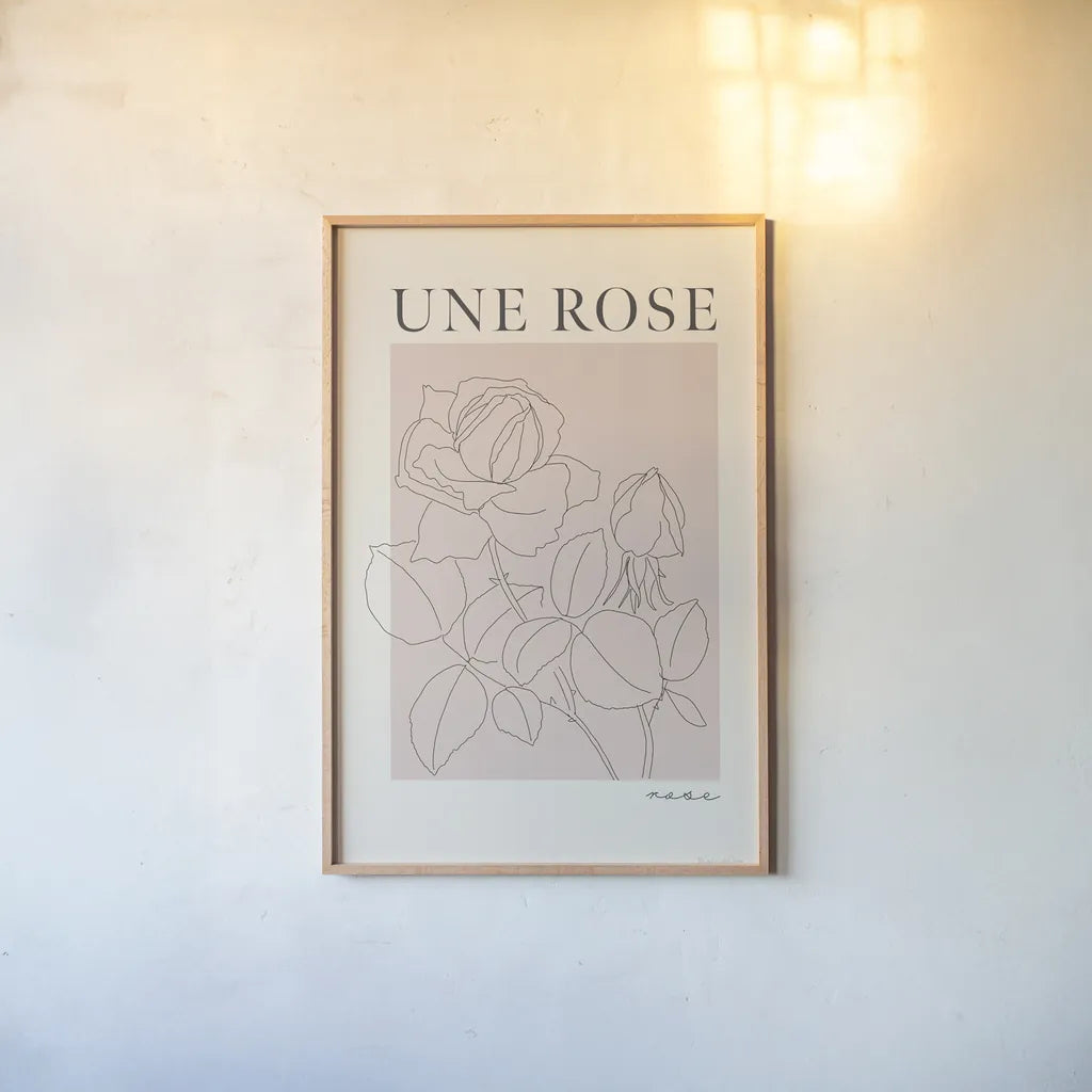 French Flower Poster IV by Mercedes Lopez Charro. shown as a paper print in a natural frame. Available as a archival giclee rolled canvas, fine art paper, or poster print. SKU 86080h.