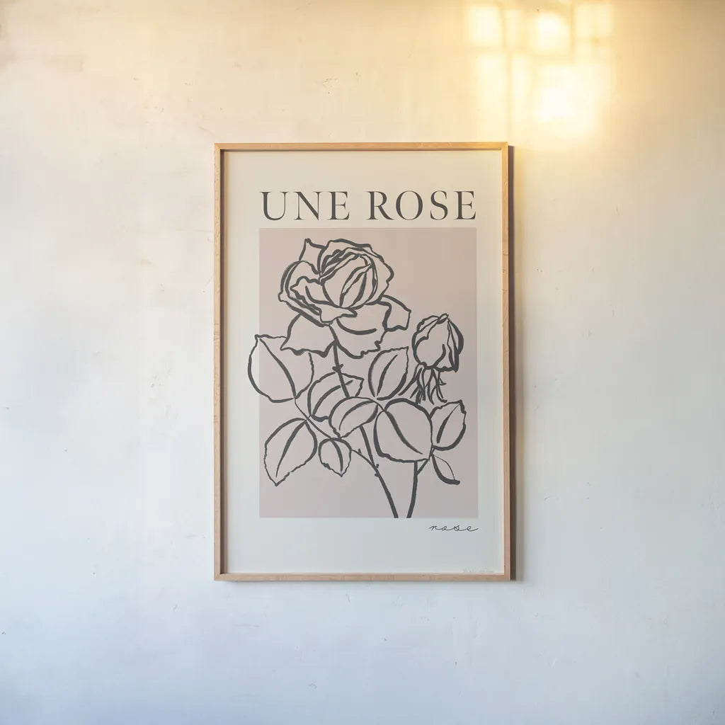 French Flower Poster IV Bold by Mercedes Lopez Charro. shown as a paper print in a natural frame. Available as a archival giclee rolled canvas, fine art paper, or poster print. SKU 86100h.