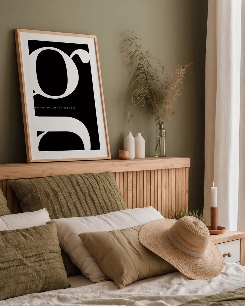 G is for Good by Mercedes Lopez Charro. shown as a paper print in a natural frame. Available as a archival giclee rolled canvas, fine art paper, or poster print. SKU 64140h.