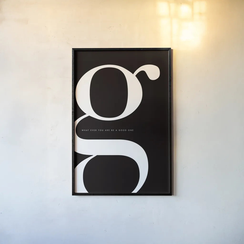 G is for Good by Mercedes Lopez Charro. shown as a paper print in a black flame. Available as a archival giclee rolled canvas, fine art paper, or poster print. SKU 64140h.