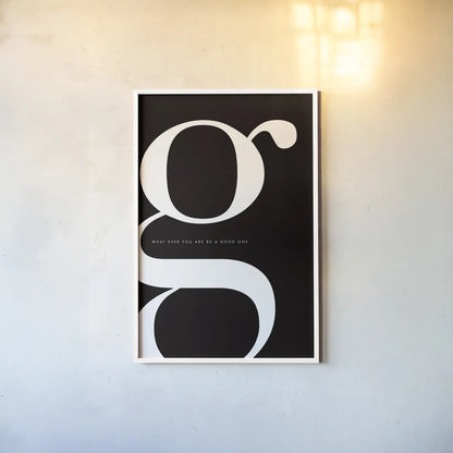 G is for Good by Mercedes Lopez Charro. shown as a paper print in a white frame. Available as a archival giclee rolled canvas, fine art paper, or poster print. SKU 64140h.