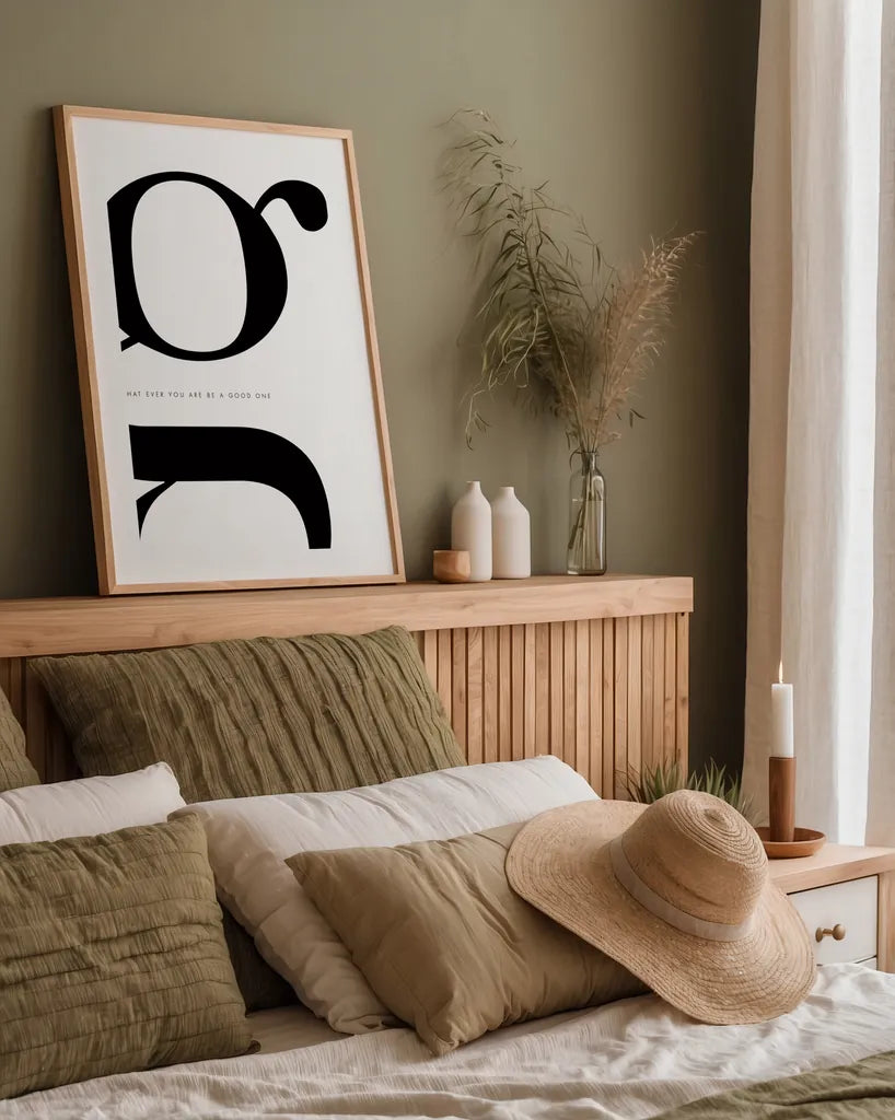 G is for Good on White by Mercedes Lopez Charro. shown as a paper print in a natural frame. Available as a archival giclee rolled canvas, fine art paper, or poster print. SKU 64147h.