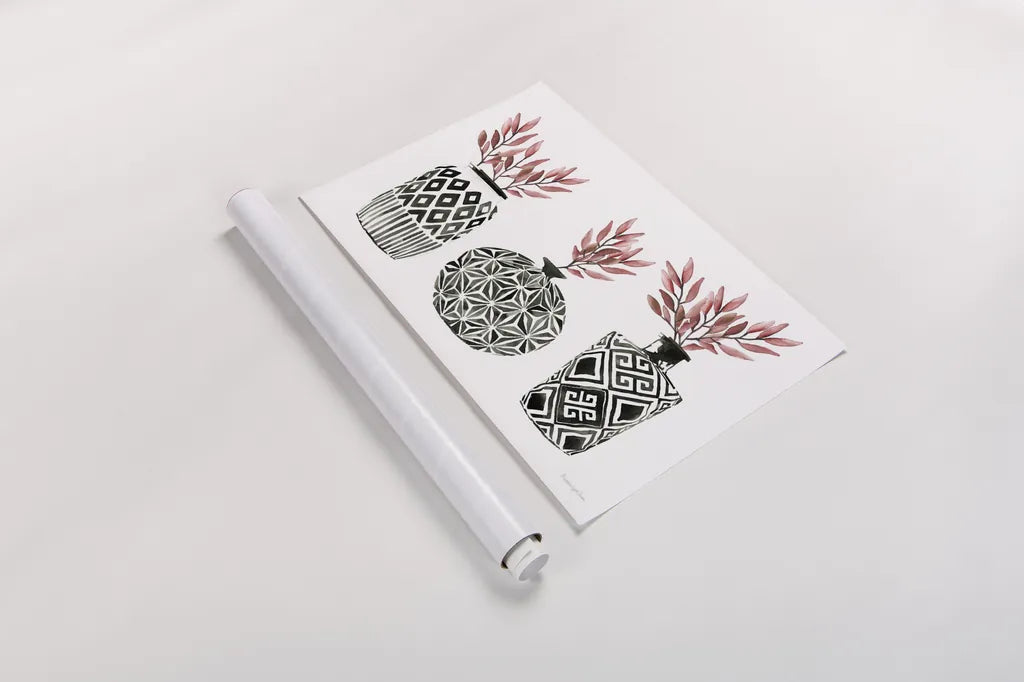 Geometric Vases I by Mercedes Lopez Charro. shown as a rolled paper print. Available as archival giclee rolled canvas, fine art paper, or poster print. SKU 64162i.