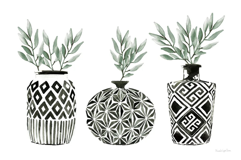 Geometric Vases I Green by Mercedes Lopez Charro. SKU 66484i. Archival Giclee Fine art print for wall decor.