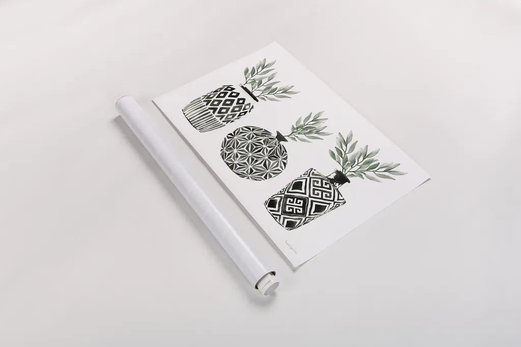 Geometric Vases I Green by Mercedes Lopez Charro. shown as a rolled paper print. Available as archival giclee rolled canvas, fine art paper, or poster print. SKU 66484i.