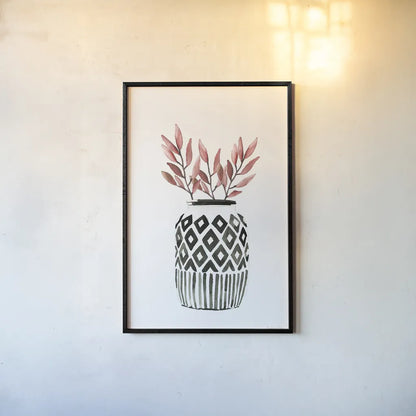 Geometric Vases II by Mercedes Lopez Charro. shown as a paper print in a black flame. Available as a archival giclee rolled canvas, fine art paper, or poster print. SKU 64163h.