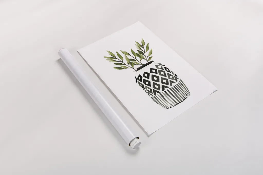 Geometric Vases II Green by Mercedes Lopez Charro. shown as a rolled paper print. Available as archival giclee rolled canvas, fine art paper, or poster print. SKU 65924h.