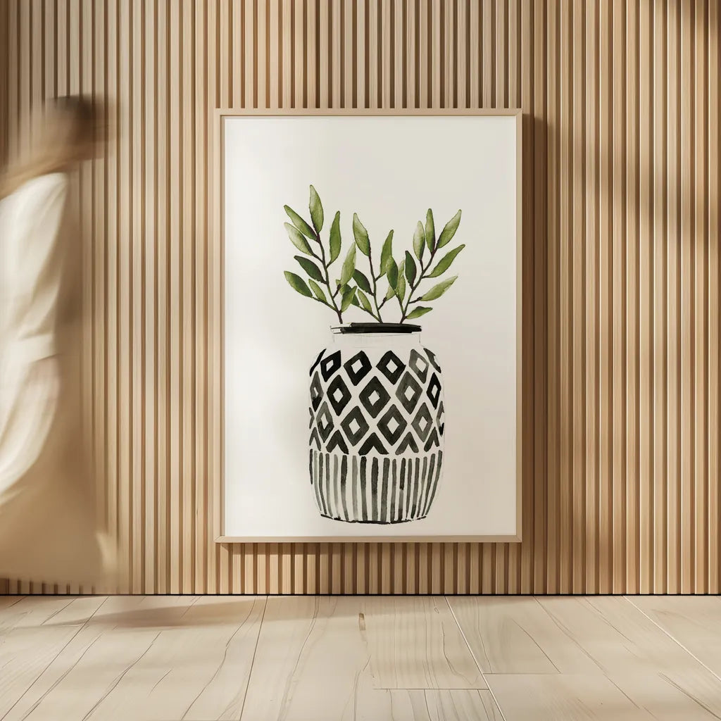 Geometric Vases II Green by Mercedes Lopez Charro. shown as over sized large wall art. Available as an archival giclee rolled canvas, fine art paper, or poster print. SKU 65924h.