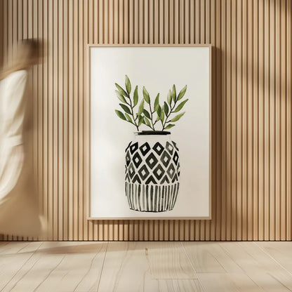 Geometric Vases II Green by Mercedes Lopez Charro. shown as over sized large wall art. Available as an archival giclee rolled canvas, fine art paper, or poster print. SKU 65924h.