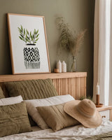 Geometric Vases II Green by Mercedes Lopez Charro. shown as a paper print in a natural frame. Available as a archival giclee rolled canvas, fine art paper, or poster print. SKU 65924h.