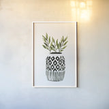 Geometric Vases II Green by Mercedes Lopez Charro. shown as a paper print in a white frame. Available as a archival giclee rolled canvas, fine art paper, or poster print. SKU 65924h.