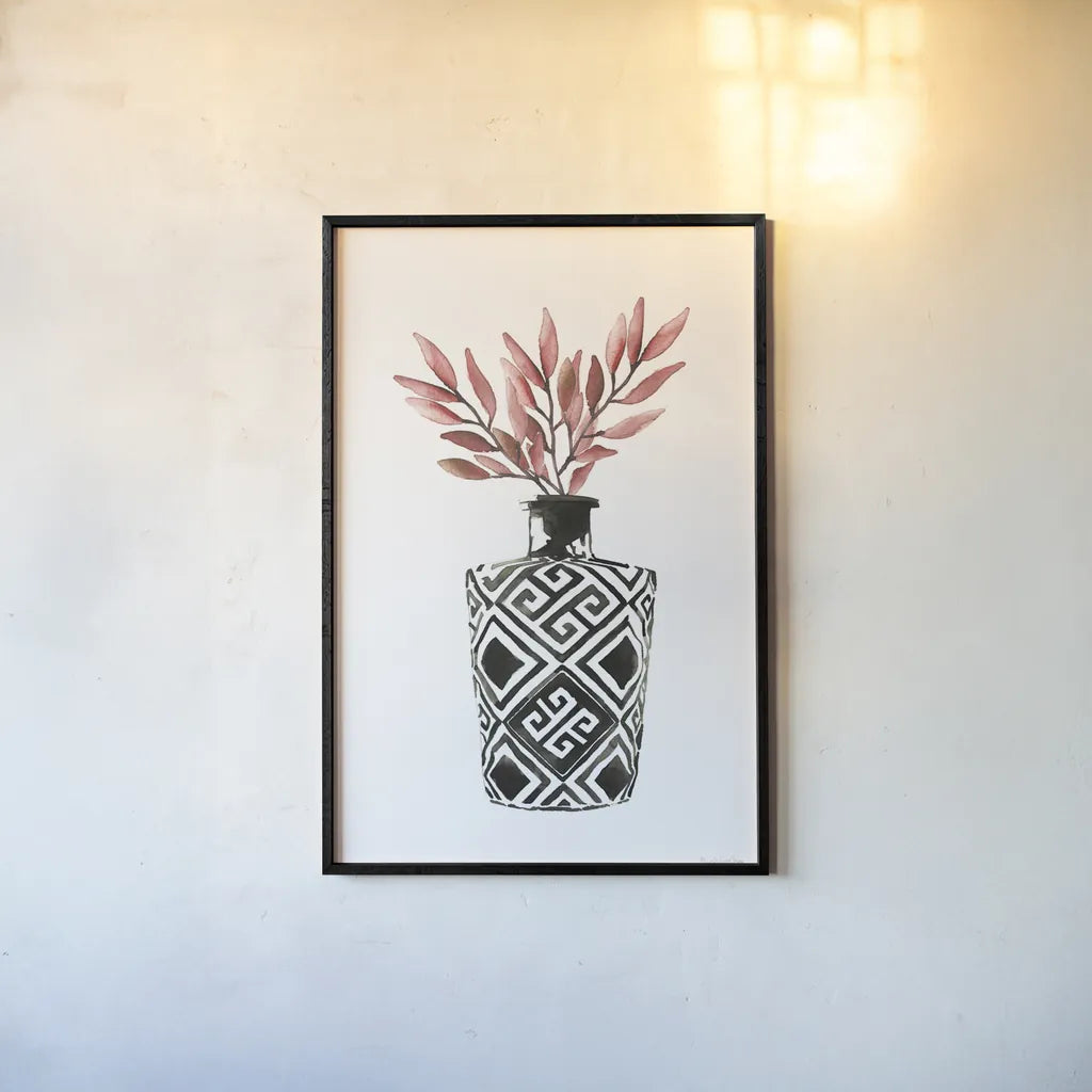 Geometric Vases III by Mercedes Lopez Charro. shown as a paper print in a black flame. Available as a archival giclee rolled canvas, fine art paper, or poster print. SKU 64164h.