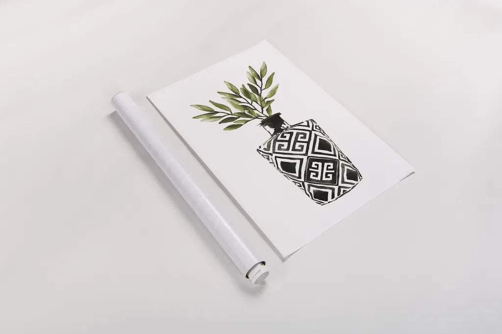 Geometric Vases III Green by Mercedes Lopez Charro. shown as a rolled paper print. Available as archival giclee rolled canvas, fine art paper, or poster print. SKU 65925h.