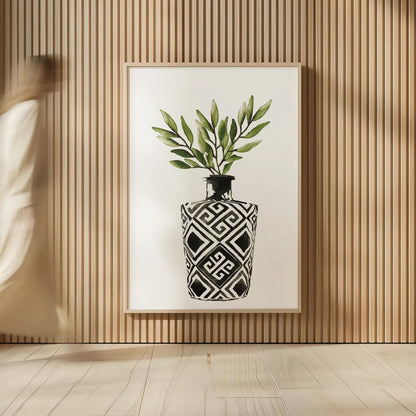 Geometric Vases III Green by Mercedes Lopez Charro. shown as over sized large wall art. Available as an archival giclee rolled canvas, fine art paper, or poster print. SKU 65925h.