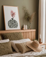 Geometric Vases IV by Mercedes Lopez Charro. shown as a paper print in a natural frame. Available as a archival giclee rolled canvas, fine art paper, or poster print. SKU 64165h.