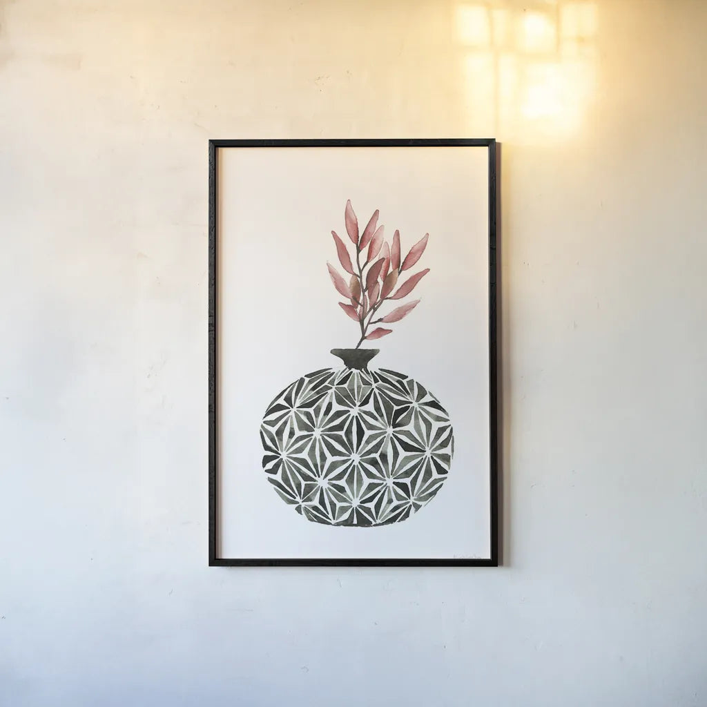 Geometric Vases IV by Mercedes Lopez Charro. shown as a paper print in a black flame. Available as a archival giclee rolled canvas, fine art paper, or poster print. SKU 64165h.