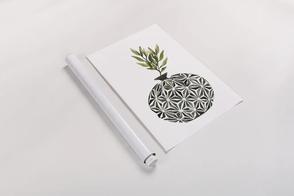 Geometric Vases IV Green by Mercedes Lopez Charro. shown as a rolled paper print. Available as archival giclee rolled canvas, fine art paper, or poster print. SKU 65926h.