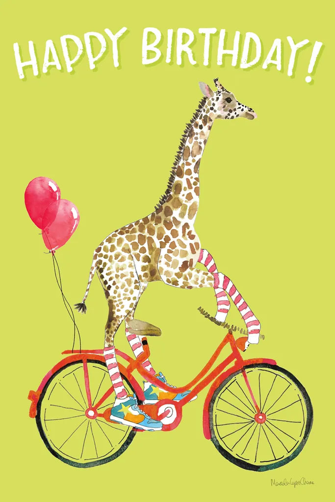 Giraffe Joy Ride I Birthday by Mercedes Lopez Charro. SKU 78198h. Archival Giclee Fine art print for wall decor.