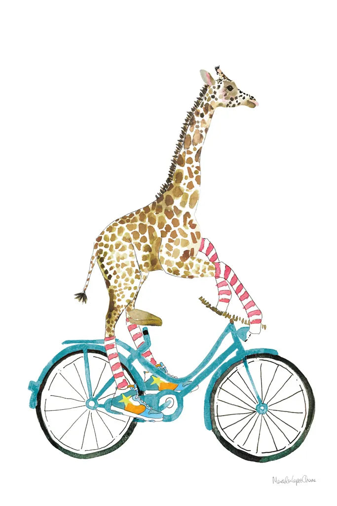 Giraffe Joy Ride I No Balloons by Mercedes Lopez Charro. SKU 76120h. Archival Giclee Fine art print for wall decor.
