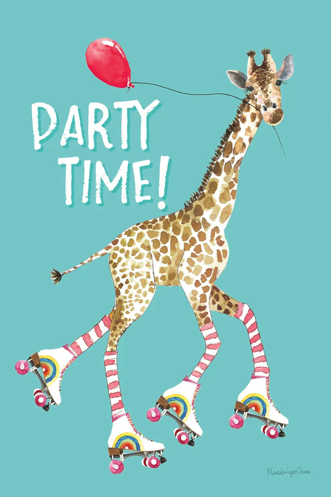 Giraffe Joy Ride II Birthday by Mercedes Lopez Charro. SKU 78199h. Archival Giclee Fine art print for wall decor.