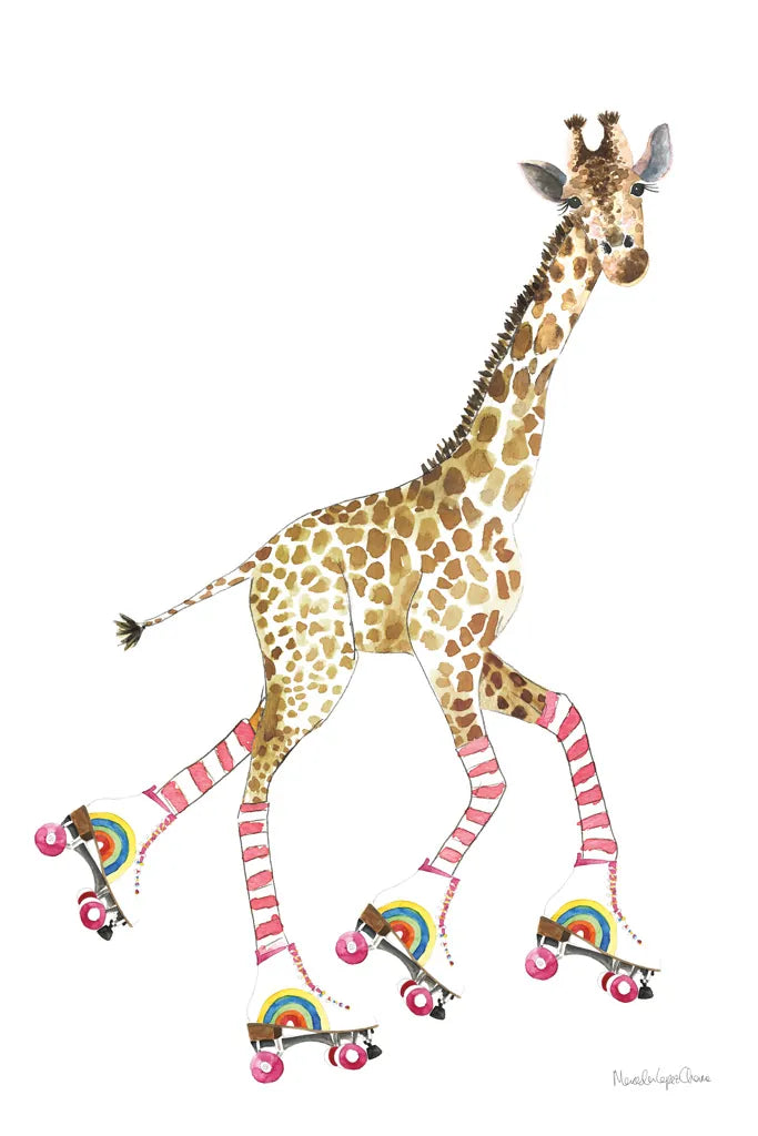 Giraffe Joy Ride II No Balloons by Mercedes Lopez Charro. SKU 76121h. Archival Giclee Fine art print for wall decor.
