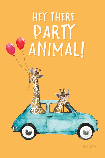 Giraffe Joy Ride III Birthday by Mercedes Lopez Charro. SKU 78200h. Archival Giclee Fine art print for wall decor.