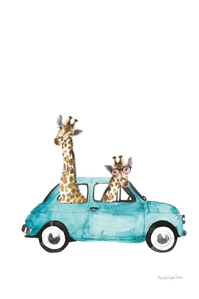 Giraffe Joy Ride III No Balloons by Mercedes Lopez Charro. SKU 76122h. Archival Giclee Fine art print for wall decor.