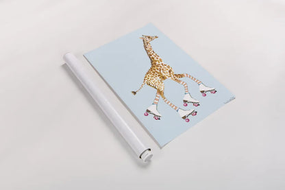 Giraffe Joy Ride IV by Mercedes Lopez Charro. shown as a rolled paper print. Available as archival giclee rolled canvas, fine art paper, or poster print. SKU 73805h.