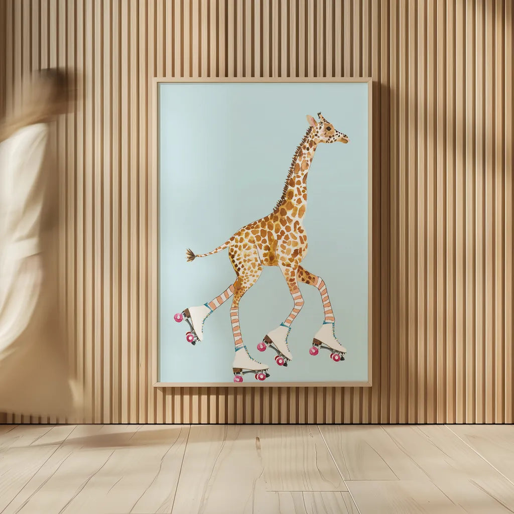 Giraffe Joy Ride IV by Mercedes Lopez Charro. shown as over sized large wall art. Available as an archival giclee rolled canvas, fine art paper, or poster print. SKU 73805h.