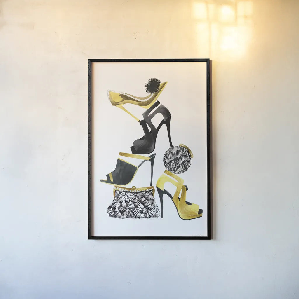 Glitz and Glam I by Mercedes Lopez Charro. shown as a paper print in a black flame. Available as a archival giclee rolled canvas, fine art paper, or poster print. SKU 68589h.