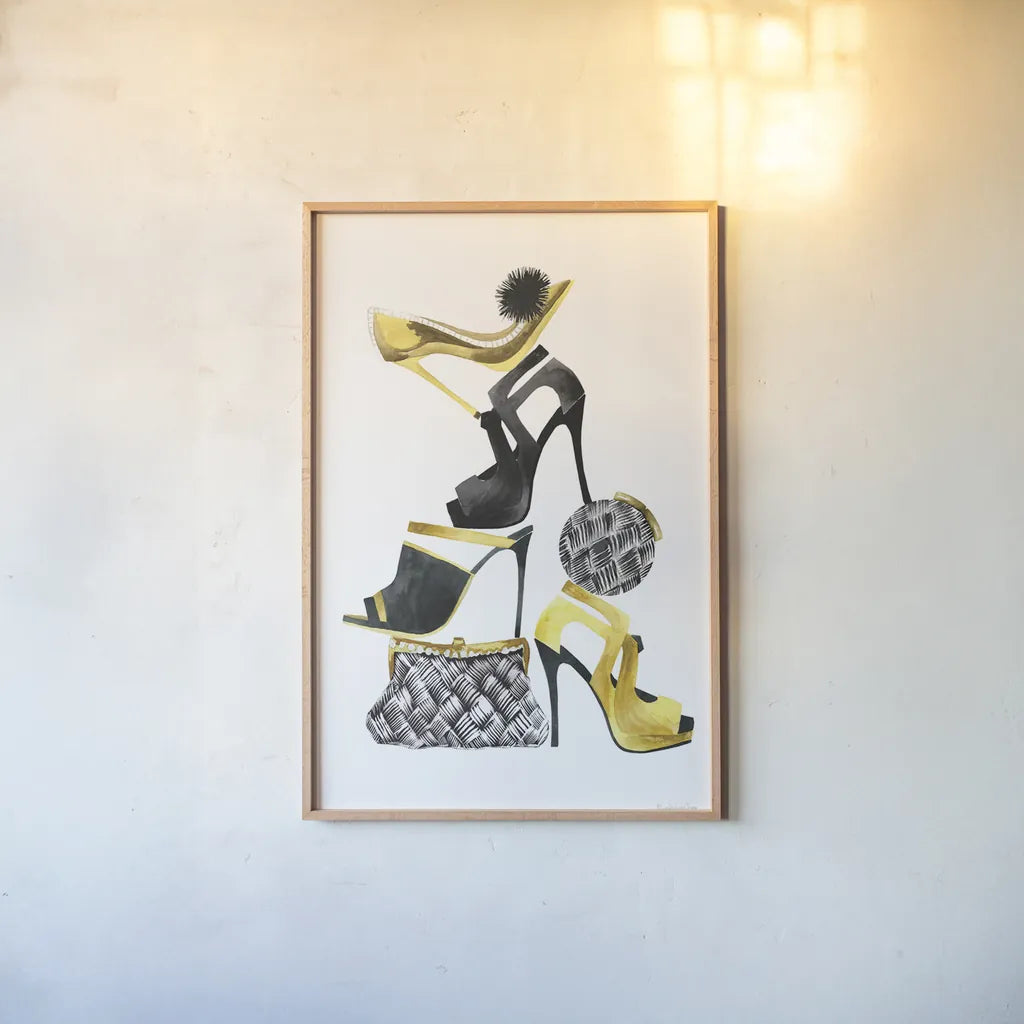 Glitz and Glam I by Mercedes Lopez Charro. shown as a paper print in a natural frame. Available as a archival giclee rolled canvas, fine art paper, or poster print. SKU 68589h.