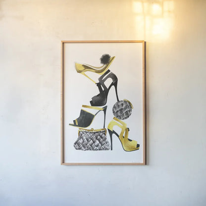 Glitz and Glam I by Mercedes Lopez Charro. shown as a paper print in a natural frame. Available as a archival giclee rolled canvas, fine art paper, or poster print. SKU 68589h.