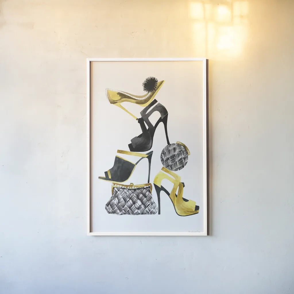 Glitz and Glam I by Mercedes Lopez Charro. shown as a paper print in a white frame. Available as a archival giclee rolled canvas, fine art paper, or poster print. SKU 68589h.