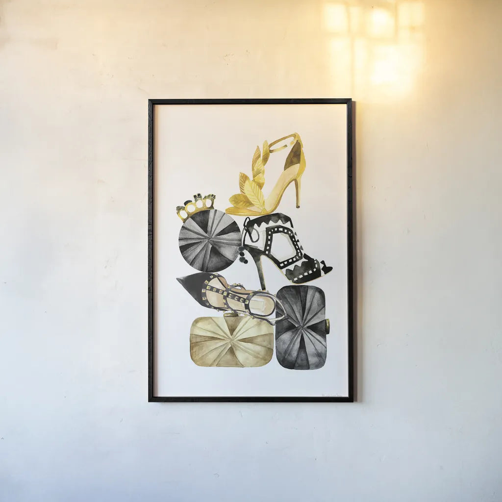 Glitz and Glam II by Mercedes Lopez Charro. shown as a paper print in a black flame. Available as a archival giclee rolled canvas, fine art paper, or poster print. SKU 68590h.
