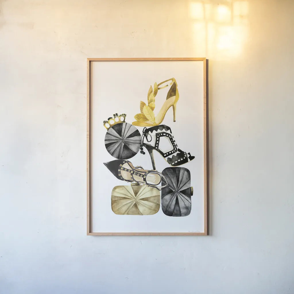 Glitz and Glam II by Mercedes Lopez Charro. shown as a paper print in a natural frame. Available as a archival giclee rolled canvas, fine art paper, or poster print. SKU 68590h.
