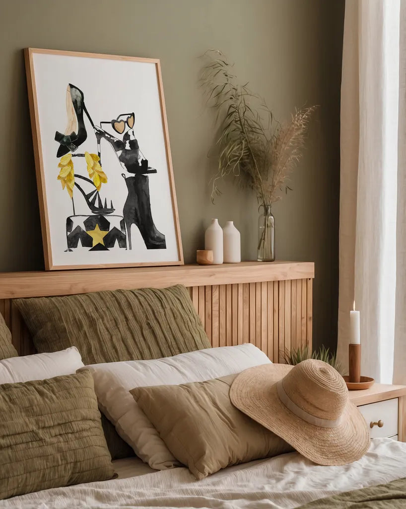 Glitz and Glam III by Mercedes Lopez Charro. shown as a paper print in a natural frame. Available as a archival giclee rolled canvas, fine art paper, or poster print. SKU 68591h.