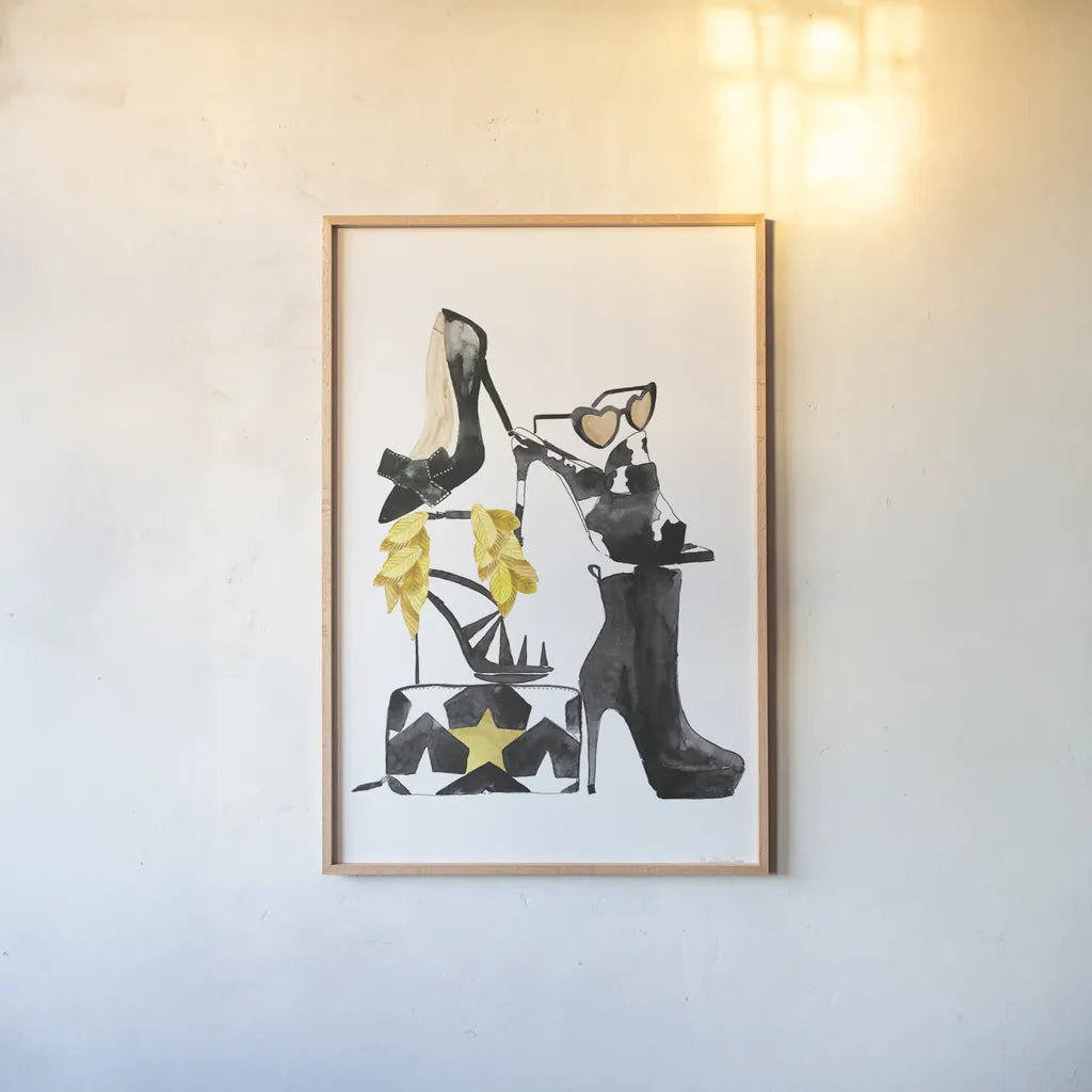 Glitz and Glam III by Mercedes Lopez Charro. shown as a paper print in a natural frame. Available as a archival giclee rolled canvas, fine art paper, or poster print. SKU 68591h.