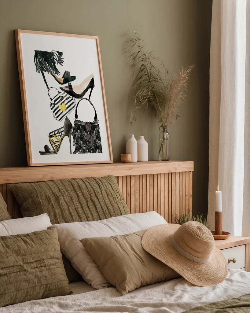 Glitz and Glam IV by Mercedes Lopez Charro. shown as a paper print in a natural frame. Available as a archival giclee rolled canvas, fine art paper, or poster print. SKU 68592h.