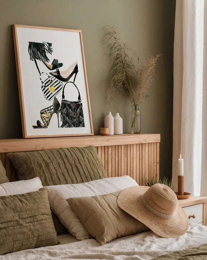 Glitz and Glam IV by Mercedes Lopez Charro. shown as a paper print in a natural frame. Available as a archival giclee rolled canvas, fine art paper, or poster print. SKU 68592h.