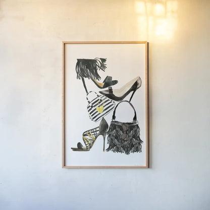 Glitz and Glam IV by Mercedes Lopez Charro. shown as a paper print in a natural frame. Available as a archival giclee rolled canvas, fine art paper, or poster print. SKU 68592h.