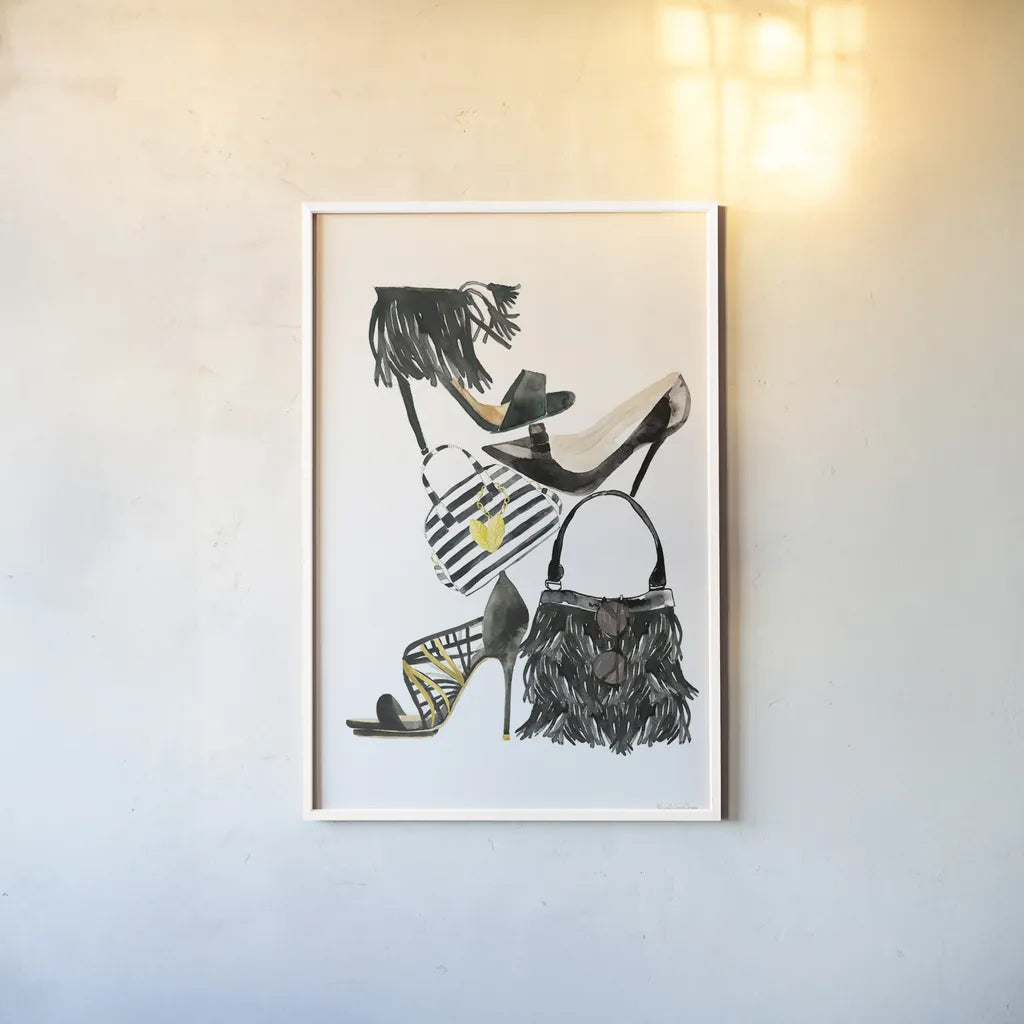 Glitz and Glam IV by Mercedes Lopez Charro. shown as a paper print in a white frame. Available as a archival giclee rolled canvas, fine art paper, or poster print. SKU 68592h.