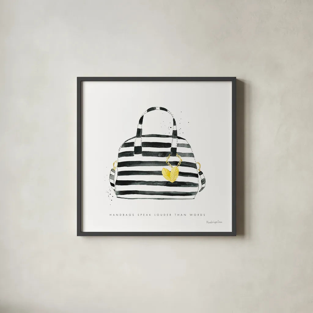 Glitz and Glam IX by Mercedes Lopez Charro. Shown in a sleek black glass frame for a contemporary gallery look. Available as an archival giclee rolled canvas, fine art paper, or poster print. SKU 68787a.