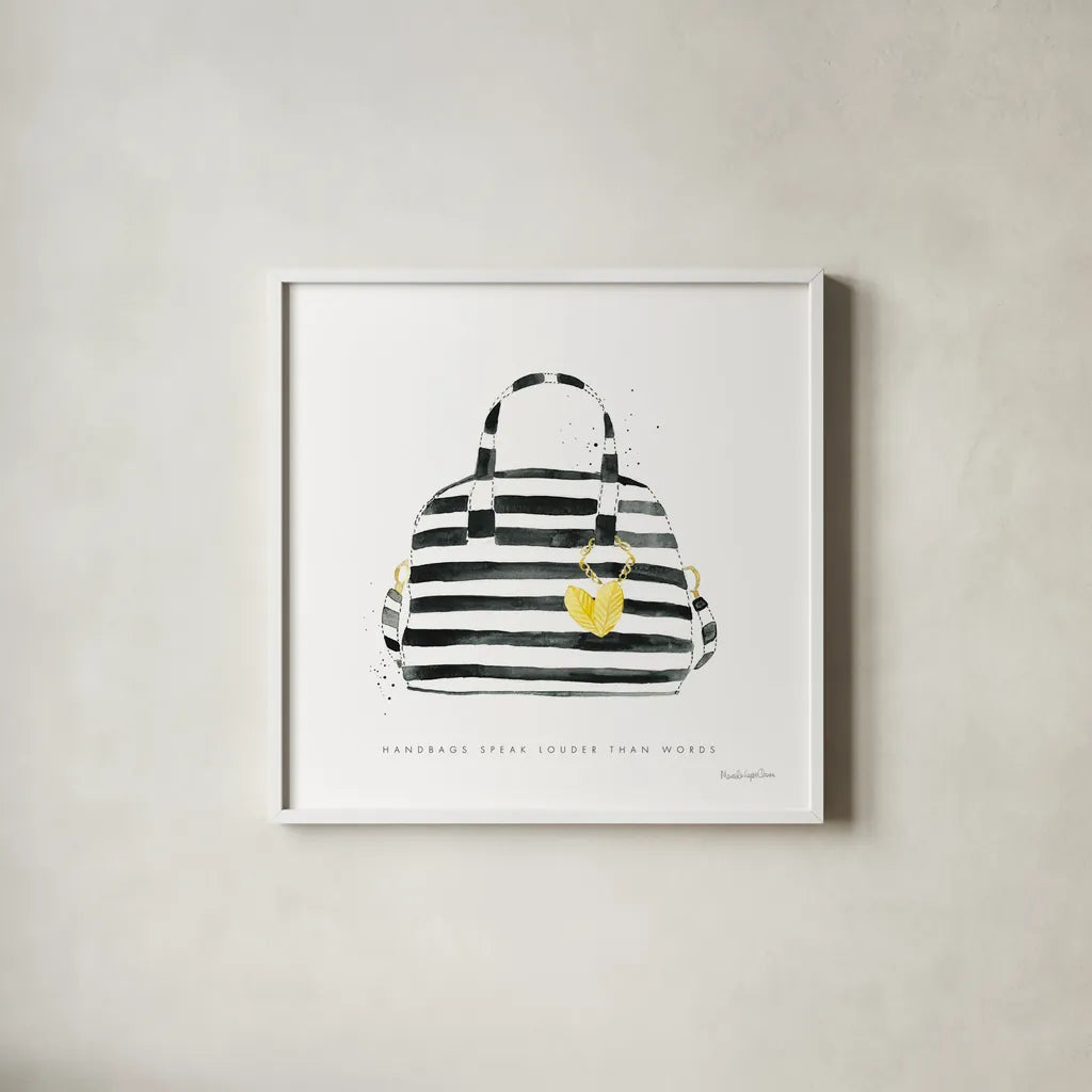 Glitz and Glam IX by Mercedes Lopez Charro. Shown in a crisp white glass frame for a clean and minimalist style. Available as an archival giclee rolled canvas, fine art paper, or poster print. SKU 68787a.